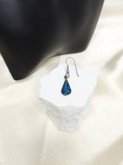 Vintage Pair Crushed Turquoise Mexico Nickel Silver Dangle Drop Earrings