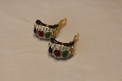 LES BERNARD VINTAGE GLASS CABACHON CLIPON EARRINGS