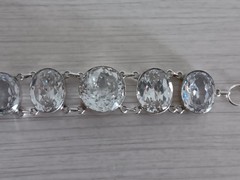 Sterling Silver Large Faceted Clear Crystal Round Link Bracelet Heavy 6 3/4″-8″