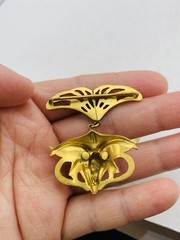 Antique Vintage Art Nouveau Gothic Gargoyle Griffin Crystal Gold Tone Pendant