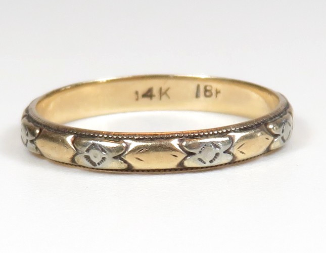 Antique Art Deco 14K 18K Yellow Gold Engraved Wedding Band Ring Size 5 UK-J1/2