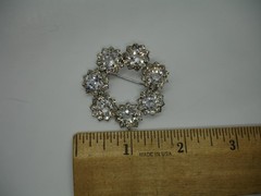 1.5″ elegant bridal rhinestone STERLING BROOCH PIN 7 big crystal clear jewels