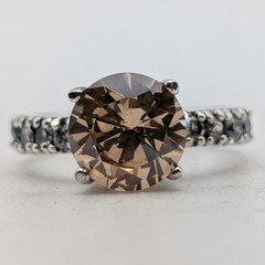 Vintage 925 Sterling Silver Champagne CZ Solitaire Engagement Ring Size 6.5
