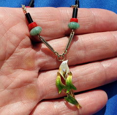 ORIGINAL Antique Deco Diamond Necklace Victorian Jade Onyx Coral Chain 14K GOLD