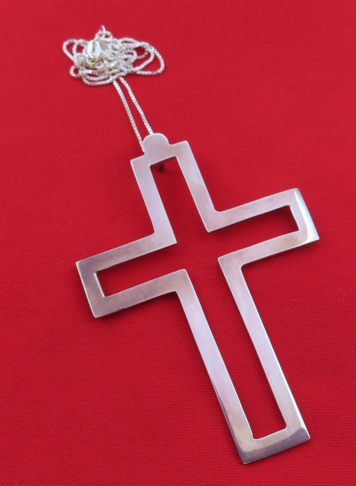 Vintage Sterling Silver Necklace Large Open Cross 2.5 in Pendant Statement 210h