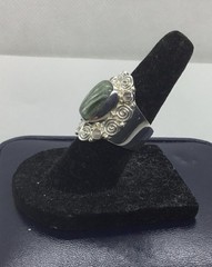 Vintage SAJEN Ring, Sterling Silver & Seraphenite Stone, Size 5.75, Scrollwork