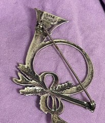 M & H Sterling Silver French Horn Brooch Pin
