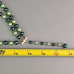 Vintage Beaded Necklace Green Triple Layered Acrylic Japan Choker 16″
