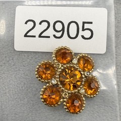 Vintage Rhinestone Brooch Gold Tone Orange Rhinestone Flower READ