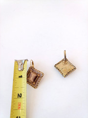 Vintage Earrings Tigers Eye Cabochon Brass Square 3/4″ Pierced Earrings