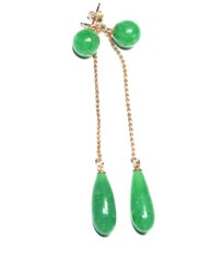 EXCUISITE 14K GREEN JADE JADEITE STUDS & 57MM TEAR DROP EARRINGS JACKETS