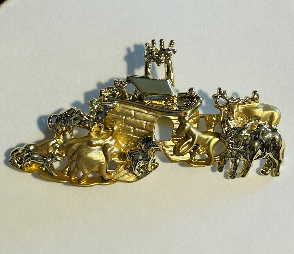 Vtg 3 Brooches JJ Signed Noah Ark Designer Don Lin, JJ & AJC Religious Vintage