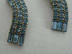 Vintage Pale Blue Round and Baguette Rhinestone Dress Clips Silver Tone