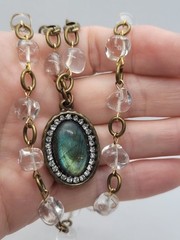Vintage Crystal and Labradorite Pendant Chain Necklace 26in.