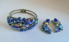 Juliana Aurora Borealis Blue Silver Tone Clamper Bracelet & Clip Earrings
