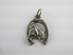 Vintage Unmarked Sterling Silver Horse Horseshoe Lucky Charm Pendant 1.2g .75 In