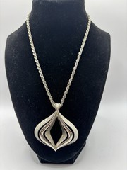 Luca Razza 1970s Vintage Pendant Necklace Silver Tone Signed Rare
