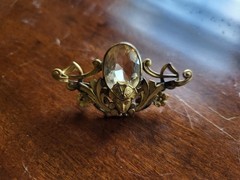 Art Nouveau Female Face Yellow Stone Alloy Pin Brooch READ