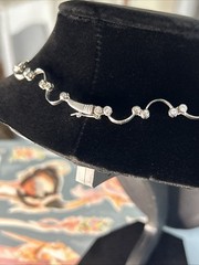 Vintage 925 Sterling Silver Scallop Bib Choker Necklace CZ’s 15 inch