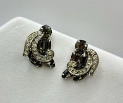 Vintage Weiss Smoky Gray Rhinestone Brooch Pin and Earrings Signed Beautiful