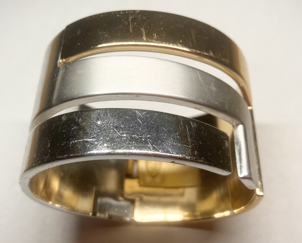 Vintage Lanvin Paris Two-Tone Hinged Cuff Bracelet