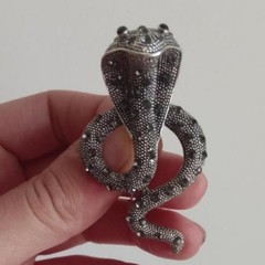 Vintage Black And Gray Pave Rhinestone Cobra Brooch