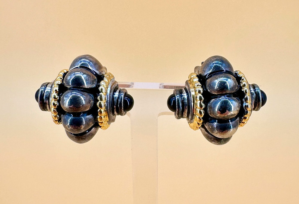 Vintage Earrings Curved Huggie Silver Gold Tone 1990s Runway Etruscan Style