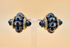 Vintage Earrings Curved Huggie Silver Gold Tone 1990s Runway Etruscan Style