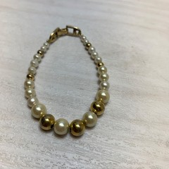 Vintage Napier Bracelet Pearl & Gold Tone Beads With Pat Pending Hallmark