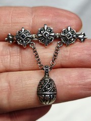 Vintage 925 Sterling Silver Marcasite Floral Bar Brooch w/Pendant Estate Find