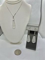 Art Deco Crystal Floral Frosted Molded Glass Pendant Necklace & Earring Set