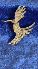 Vintage Large Estate Sterling Silver Hummingbird Brooch Pin With Amethyst Eye