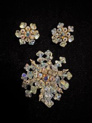 Vintage Snowflake Brooch And Earring Set, Aurora Borealis Rhinestones And Beads