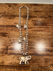 Vintage Carved Beaded Resin Elephant Necklace Trunk Up
