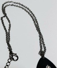 Cg Signed Silver Tone Necklace Black Stone Pendant Fleur De Lis Rhinestone 30in