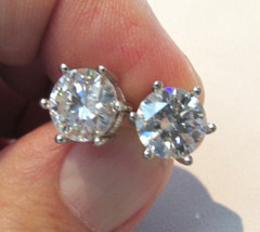 3.00 ct Each Moissanite Stud Earrings 9mm 6 Prong .925 SS Make Offer