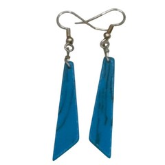 Vintage Howlite Slab Blue Dangle Earrings Marble Statement Jewelry 2″ Southwest