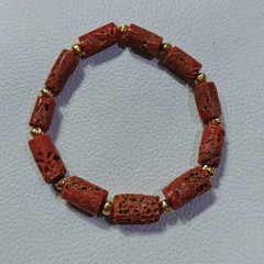 Italian Red Coral Brass Beads Bracelet Natural Coral Gemstone Handmade Bracelet
