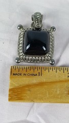 Vtg Premier Design Silver Tone Black Onyx Style Cabochon Pendant Costume