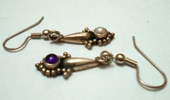 Vtg Mismatched Asymmetrical Sterling Silver Amethyst Pearl Dangle Drop Earrings