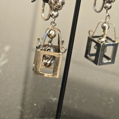 Vintage Silver Tone Lantern Cage Dangle Screw Back Earrings Bell Charm Figural