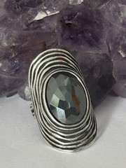 Vintage PZ or PAZ Hematite and .925 Modernist Textured Multi Band Ring size 8.75