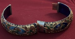 Three Vintage High End Cloisonné Bangle Bracelet One Hinged Antique