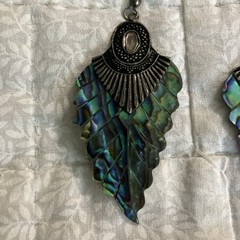 Vintage 1980s-1990s, Abalone Feather Earrings, Silver