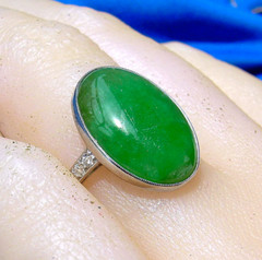 Original EARTH MINED Imperial Jadeite JADE Deco Engagement Ring PLATINUM DIAMOND