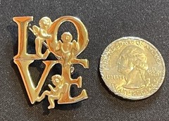 Vintage Signed L. Razza Gold Tone 3 Angels Brooch 1” Pin LOVE Cherub Jewelry EUC