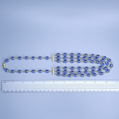 Blue Glass Necklace 21” Glass Czech Old Beads Art Deco Style Women`s Jewelry