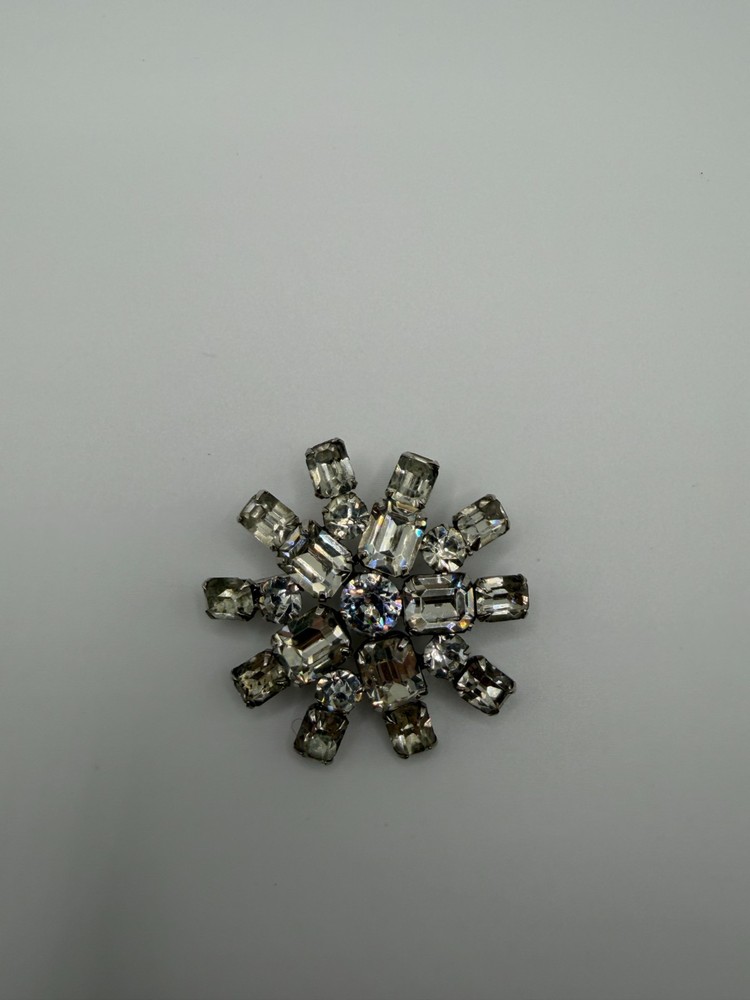 Vintage Rhinestone Crystal Starburst Brooch Pen