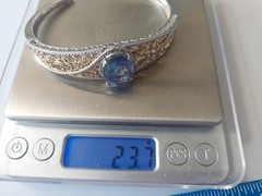 STS FILIGREE BLUE SPINEL COLOR CHANGE 925 SILVER CUFF BRACELET 7.75 ”