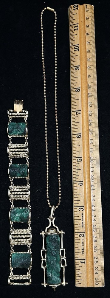 Vintage 50s-60s Carved Plastic Asian Oriental Motif Bracelet & Necklace